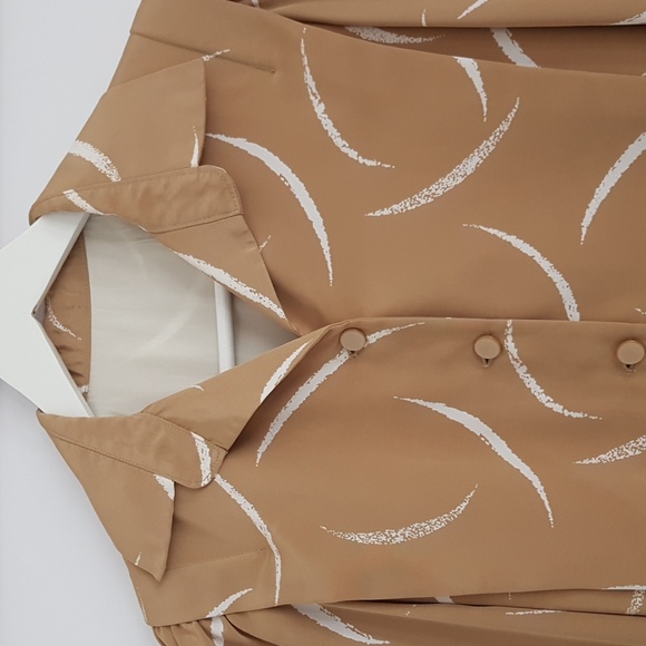 Beautiful Tan & White Patterned Vintage Midi Dress Size S - Picture 3 of 9